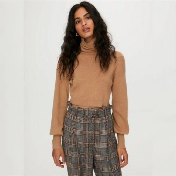 ARITZIA WILFRED Rebecca Sweater Merino Wool Light Brown Cropped Turtleneck XXS - Picture 4 of 10